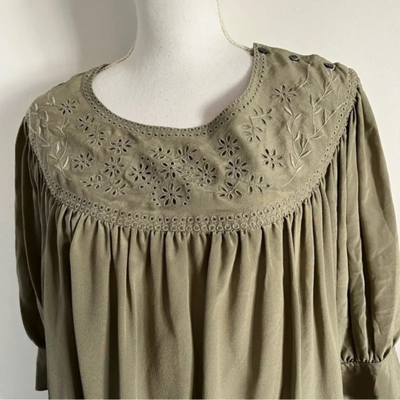 Madewell • Sage Green Eyelet Drawstring Waist Blouse - Picture 2 of 4